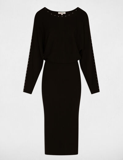 Vestido punto largo ajustado negro mujer