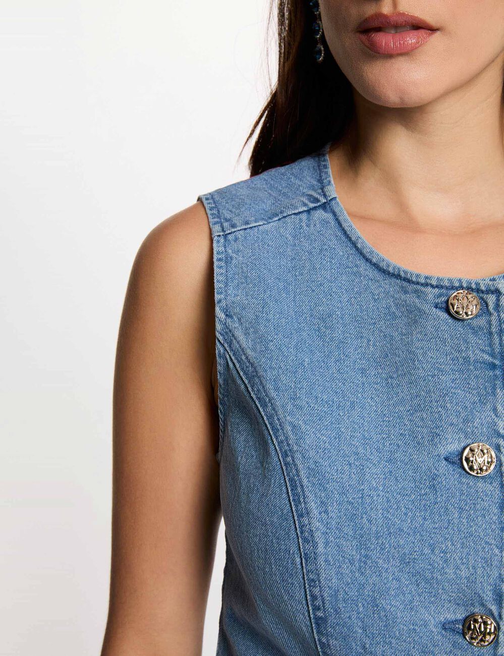C&aacute;rdigan vaquero sin mangas denim doble stone mujer