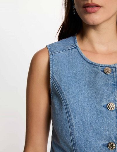 C&aacute;rdigan vaquero sin mangas denim doble stone mujer