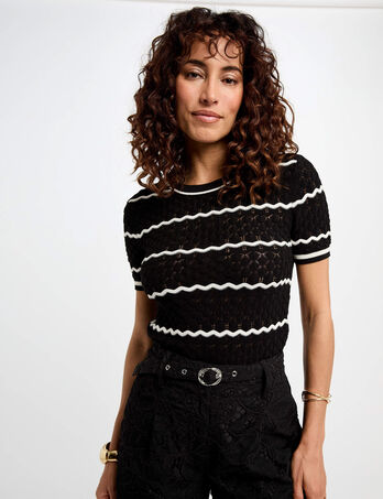 Jersey manga corta y rayas negro mujer
