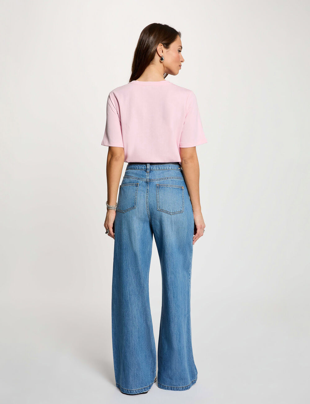 Camiseta recta cuello redondo rosa mujer