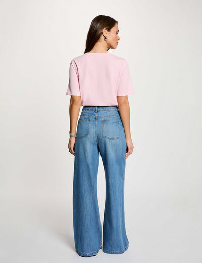 Camiseta recta cuello redondo rosa mujer