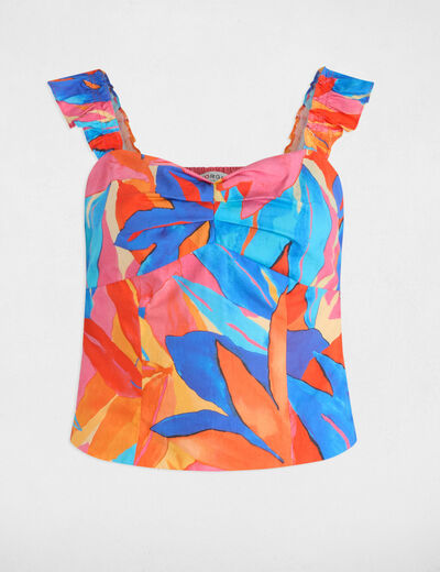 Top estampado volantes multicolor mujer