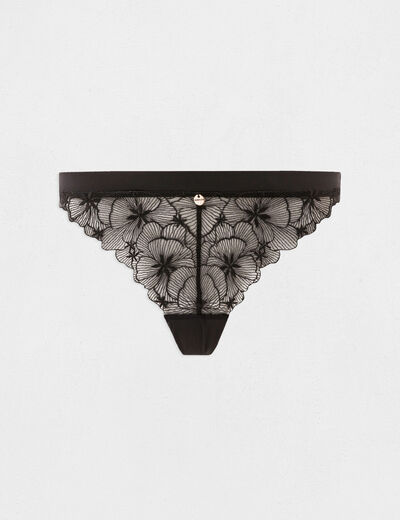 Tanga de encaje negro mujer