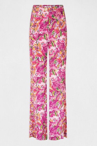 Pantalón flare holgado estampado floral multicolor mujer
