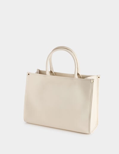 Bolso tote bordado marfil mujer