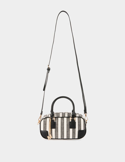 Bolso tejido a rayas marfil mujer