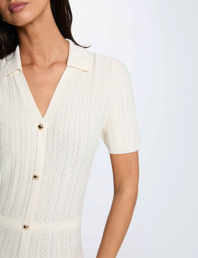 Vestido de punto con cuello vuelto marfil mujer