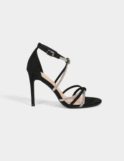 Sandalias de tacón con pulseras strass negro mujer
