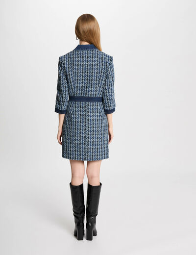 Vestido corto recto de tweed multicolor mujer