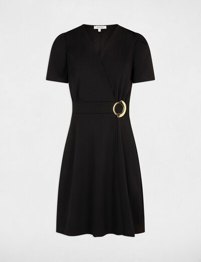 Vestido entallado drapeado negro mujer