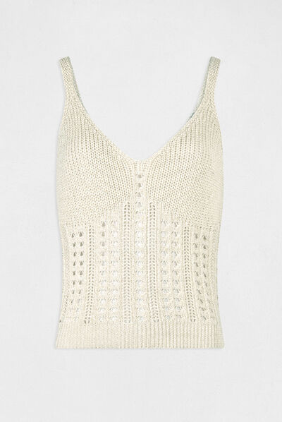 Top de punto con detalles calados beis mujer
