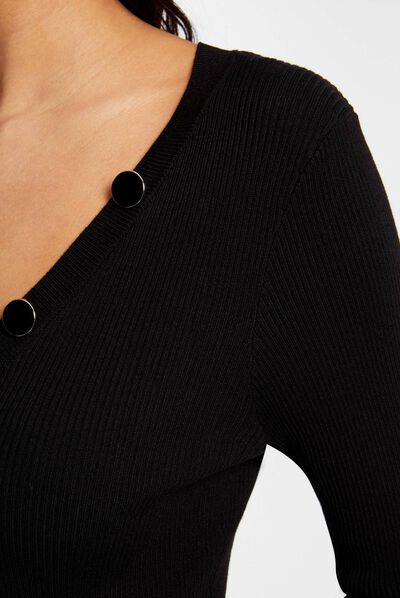 Jersey manga larga con botones negro mujer