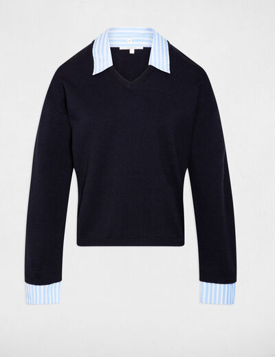 Jersey de rayas con cuello vuelto azul marino mujer
