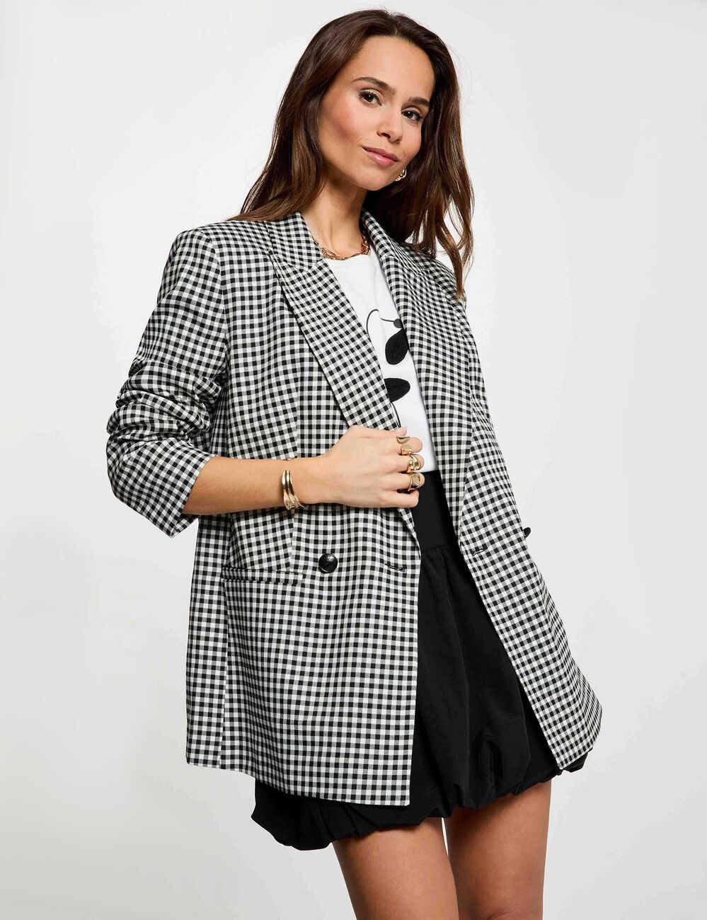 Chaqueta oversize con cuello sastre negro mujer
