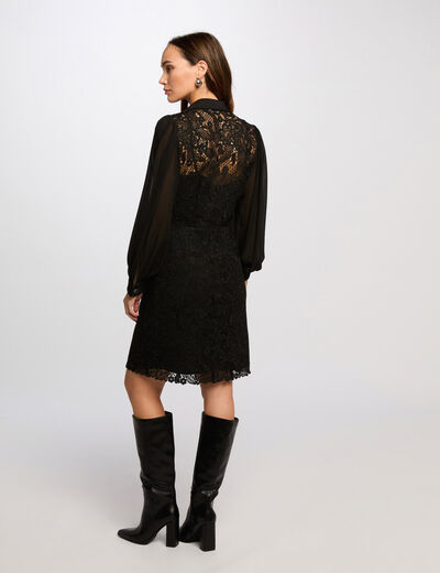 Vestido corto recto encaje negro mujer
