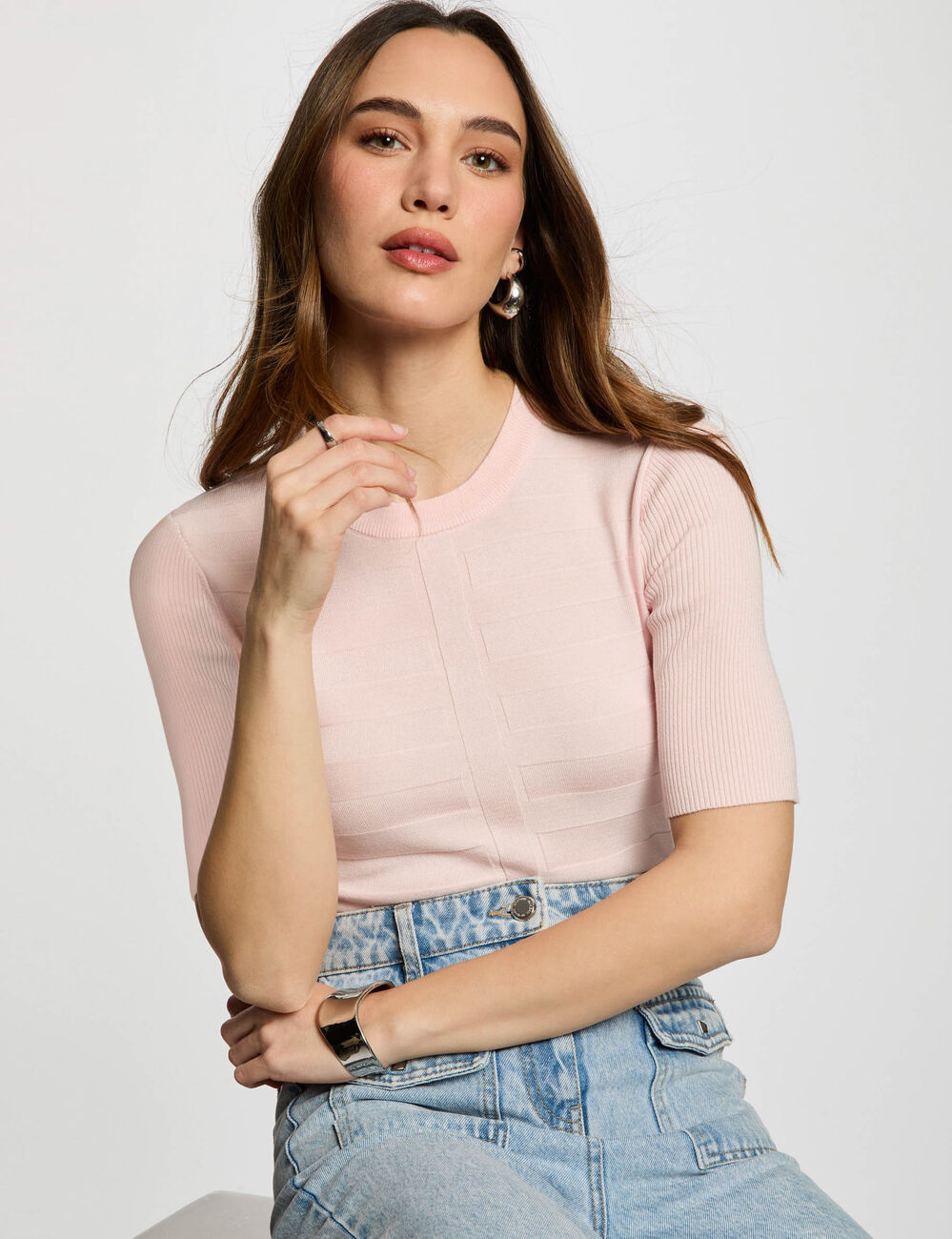 Jersey manga corta rosa claro mujer
