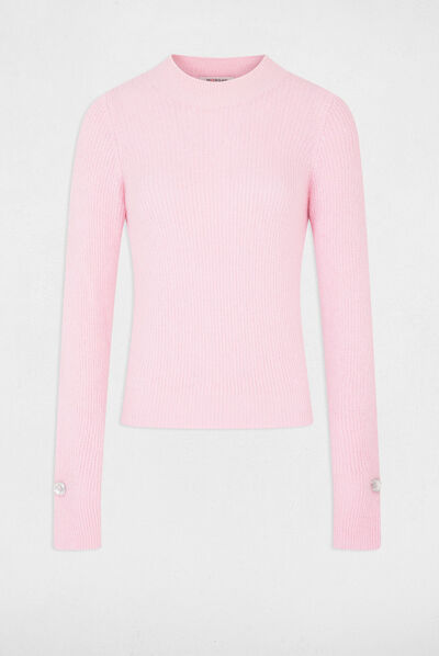Jersey manga larga con cuello alto rosa claro mujer