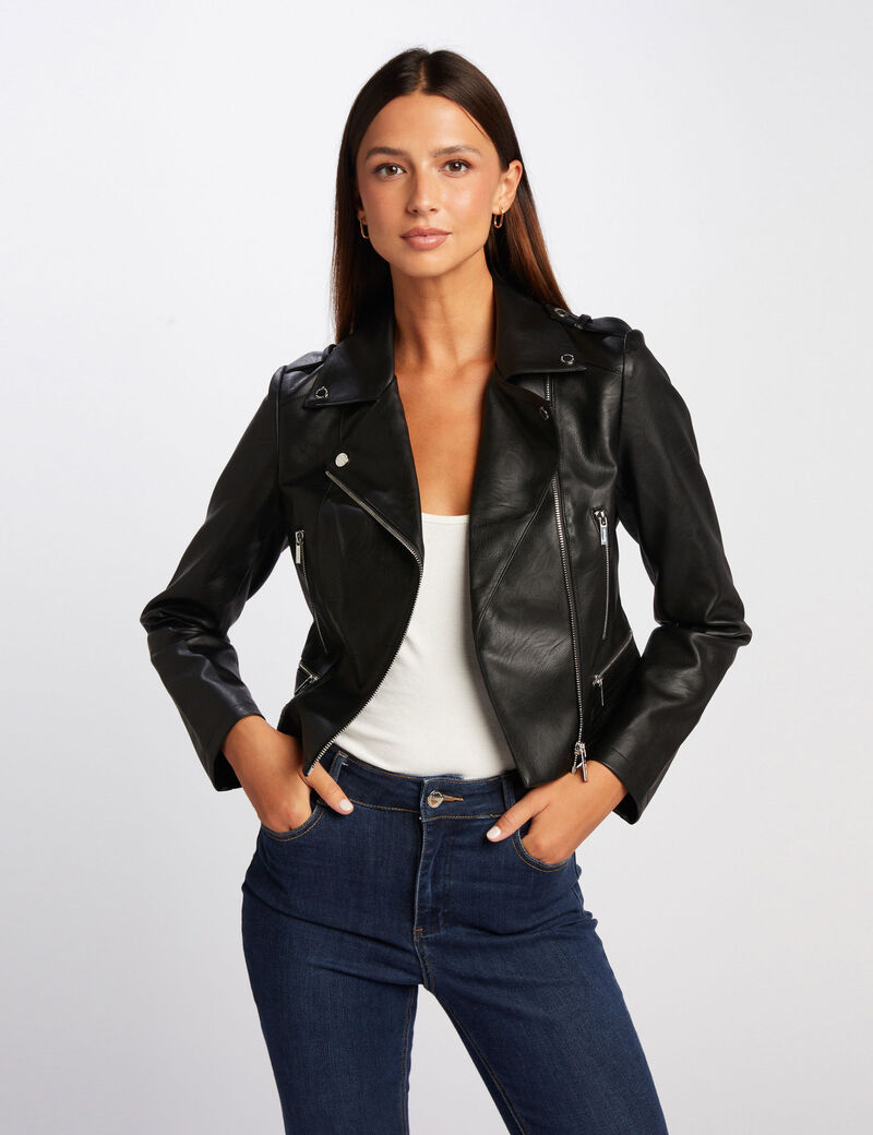 chaqueta recta con cuello con muescas negro mujer Chaqueta recta con cuello con muescas negro mujer