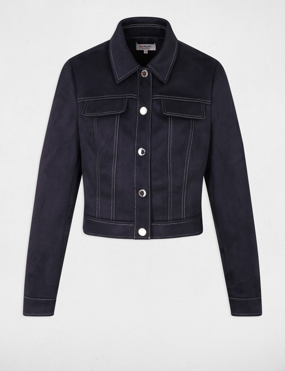 Chaqueta corta de ante azul marino mujer