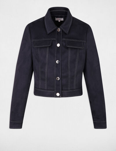 Chaqueta corta de ante azul marino mujer