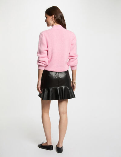 Falda corta cuero sintético negro mujer