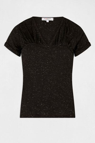 Camiseta manga corta con escote en V negro mujer