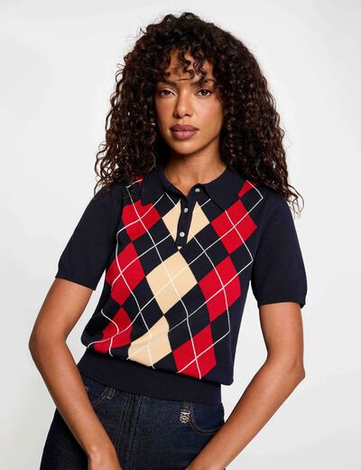 Jersey con cuello polo azul marino mujer