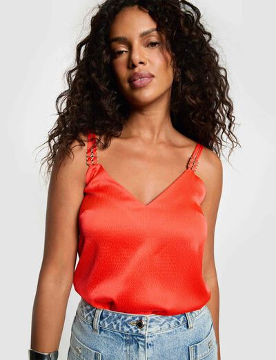 Top sat&eacute;n con tirantes rojo vivo mujer