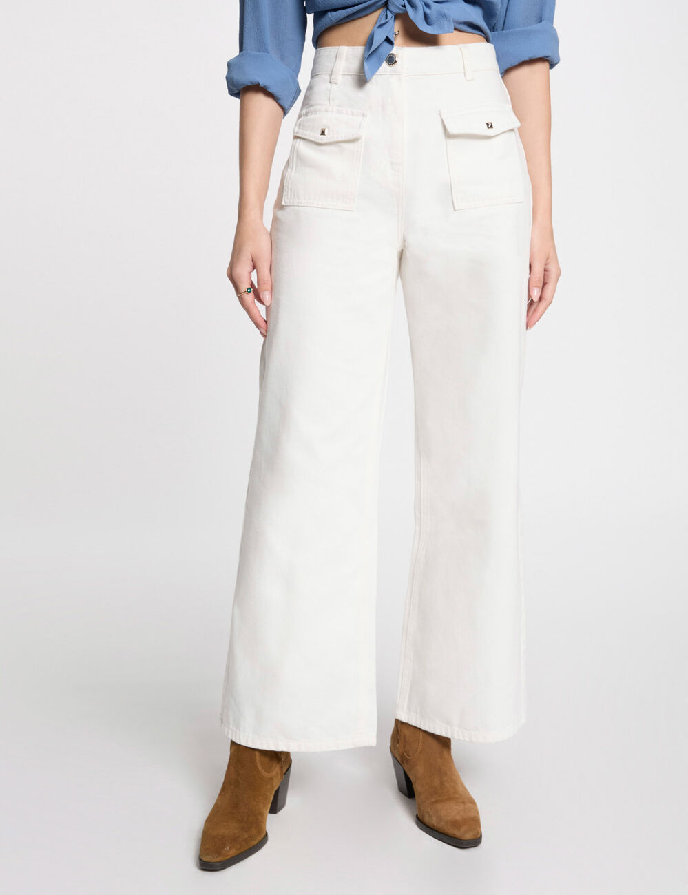Vaquero pernera ancha blanco mujer