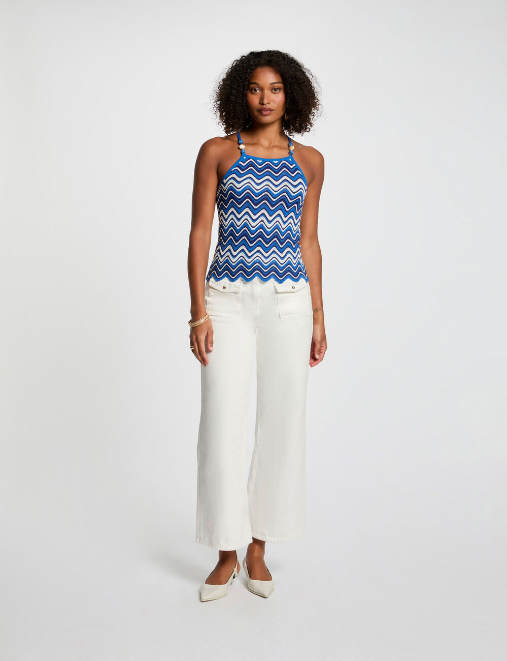 Top punto estampado azul eléctrico mujer