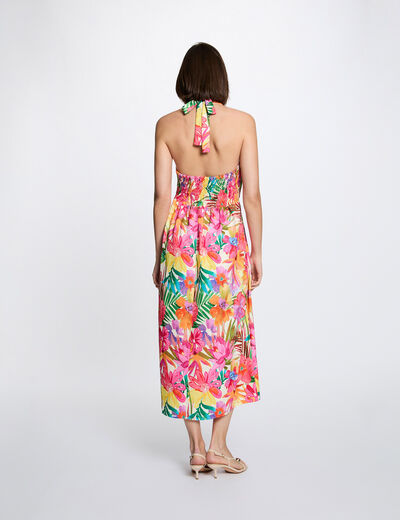 Vestido con cuello drapeado multicolor mujer