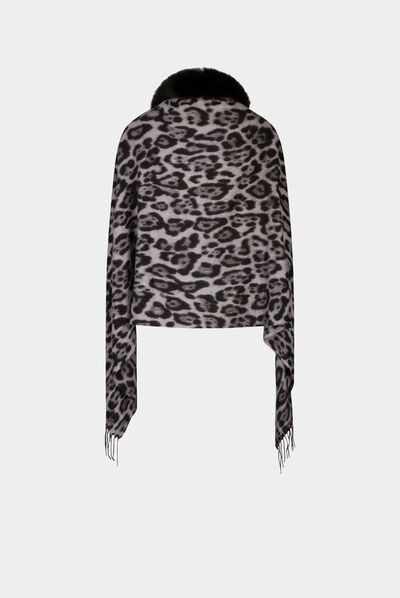 Poncho estampado de leopardo gris moyen mujer
