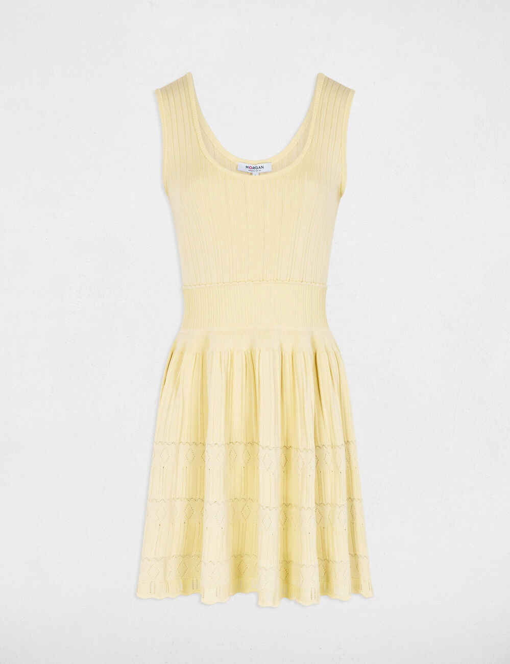 Vestido corto de punto con cuello v amarillo pastel mujer