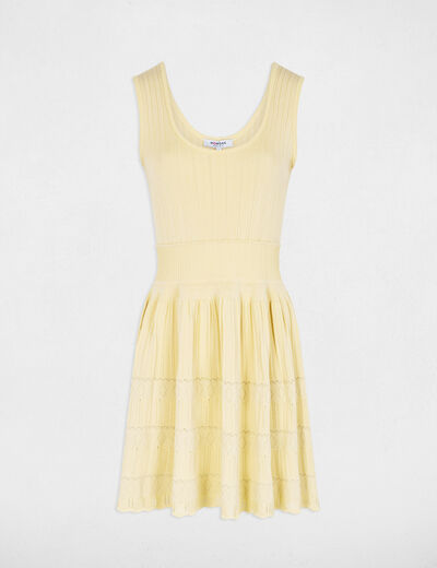 Vestido corto de punto con cuello v amarillo pastel mujer