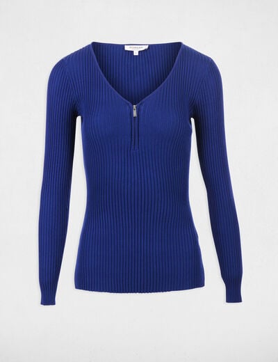 Jersey manga larga punto acanalado azul mujer