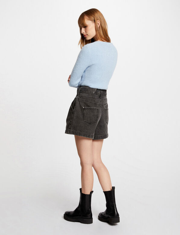 Jersey manga larga con escote en V azul mujer