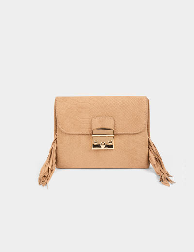 Bolso cartera de mano flecos arena mujer