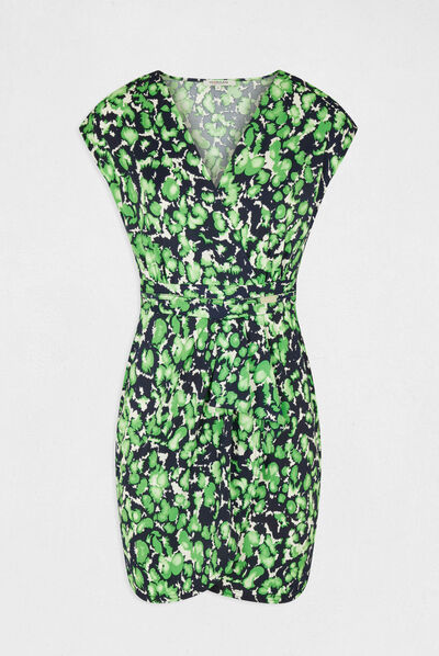 Vestido ajustado drapeado estampado verde mujer