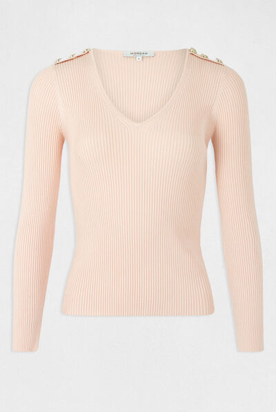 Jersey manga larga con botones rosa mujer