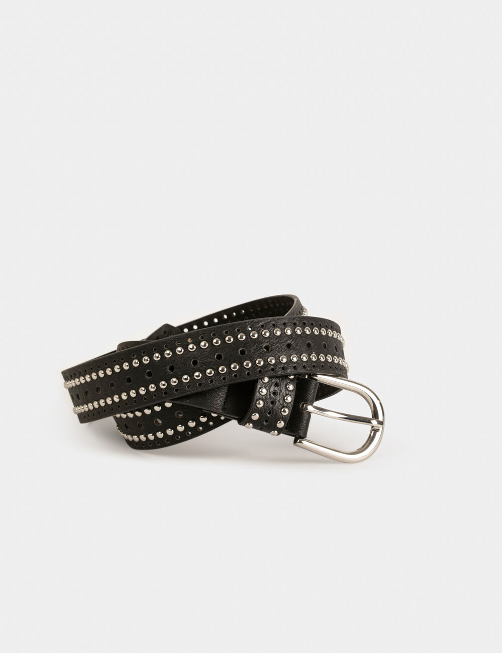 Cinturón con tachuelas y perforaciones negro mujer
