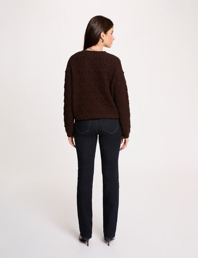 Jersey cuello redondo fantas&iacute;a marr&oacute;n oscuro mujer