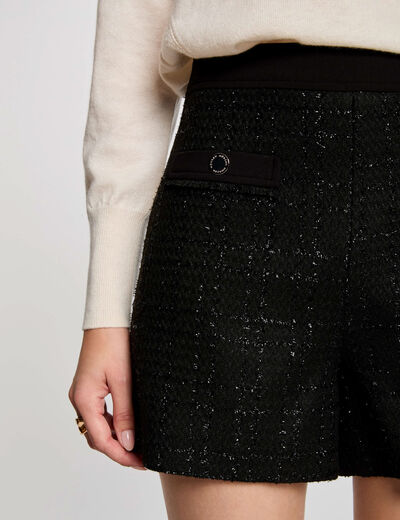 Short ajustado de tweed negro mujer