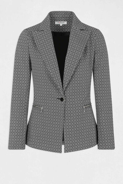 Chaqueta recta estampado geométrico azul marino mujer