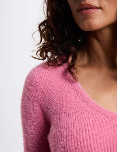 Jersey manga larga punto aterciopelado rosa mujer