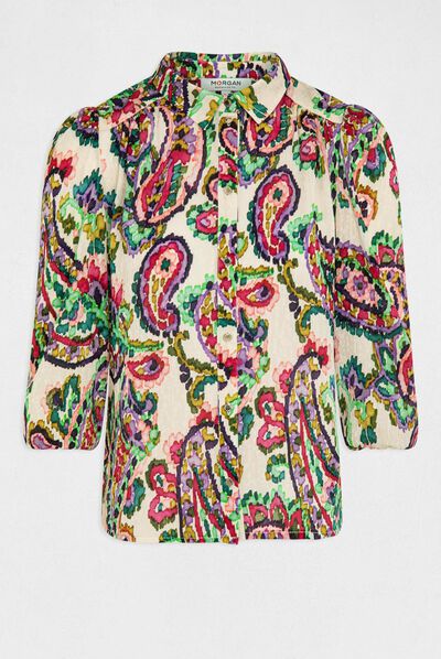 Camisa manga 3/4 estampado de cachemira multico mujer