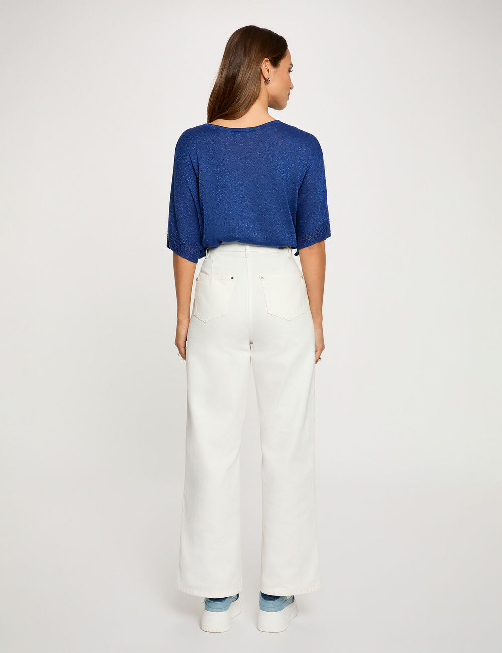 Jersey escote en V manga corta azul marino mujer