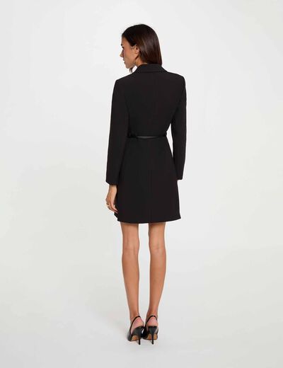 Vestido corto con cuello de solapa negro mujer