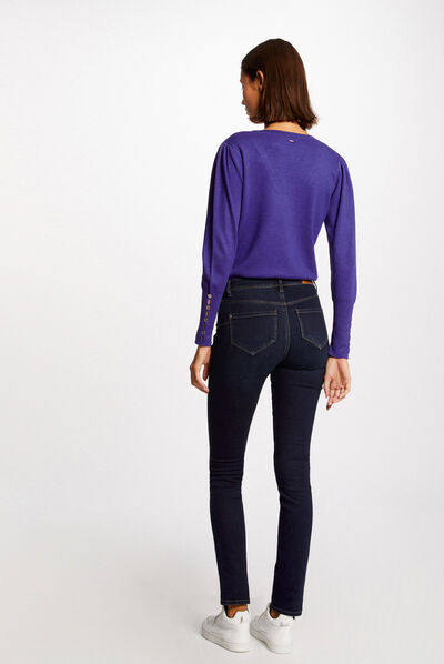 Jersey manga larga con escote en V morado mujer