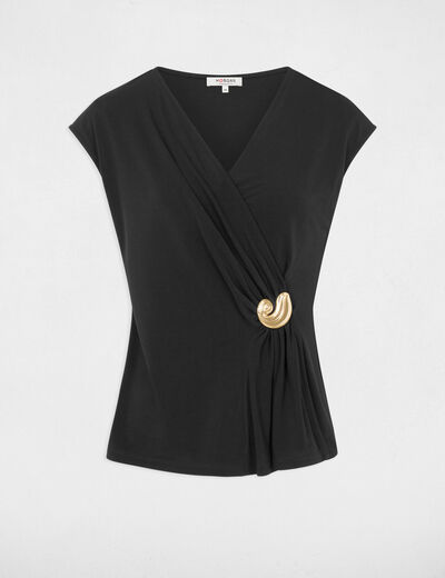 Top sin mangas cuello v negro mujer